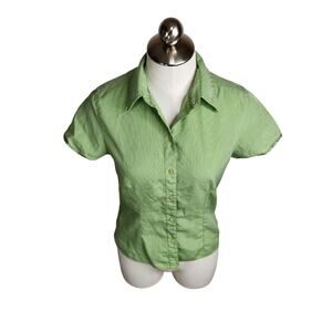 The‎ North Face Button Up Shirt Womens Size Small Green White Short Sleeve Modal